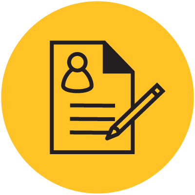icon of pencil on document with user icon